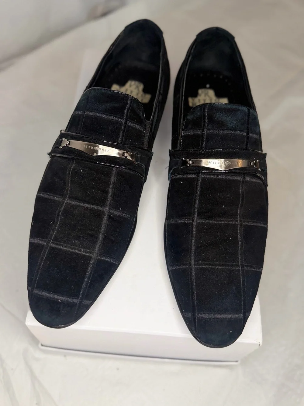 Men's Black Suede Check Loafers with Metal Accent